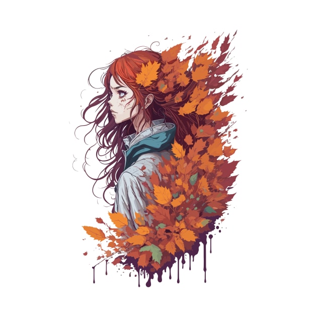 Autumn girl with leaves in her hair by Luvleigh