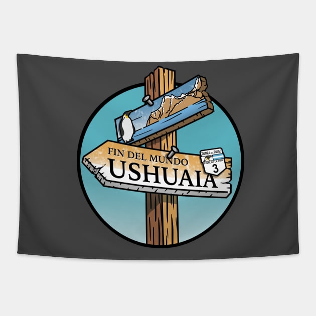 Ushuaia Sign Tapestry by Cerealbox Labs