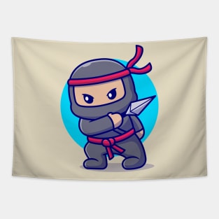 Cute Ninja With Kunai Cartoon Tapestry