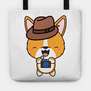 Funny corgi is holding a camera Tote