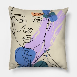 Abstract Face Girl with Flowers Pillow
