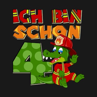 Ich bin schon 4 Krokodil / Dino Feuerwehr Geschenk T-Shirt