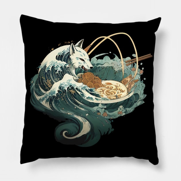 The Great Kitsune Wave - Ramen Noodles Pillow by HideTheInsanity