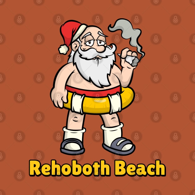 Rehoboth Beach Funny Lazy and Naked Santa Clause Smoking a Joint with a Swim Tube Around Him, Funny Christmas Gift by AbsurdStore