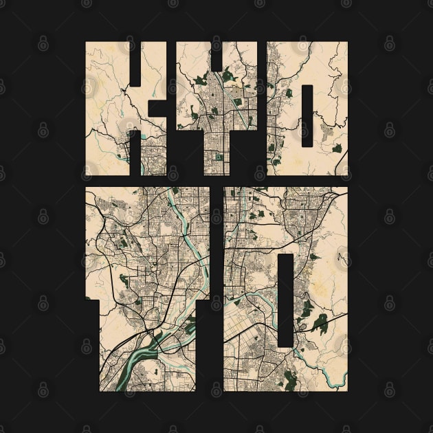 Kyoto, Kansai, Japan City Map Typography - Vintage by deMAP Studio