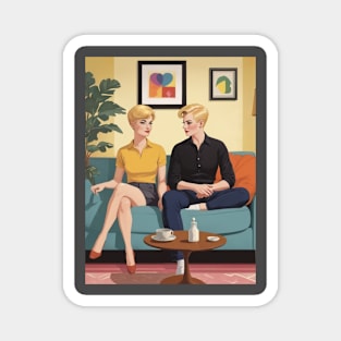 Retro Gay Lesbian Couple Art Magnet