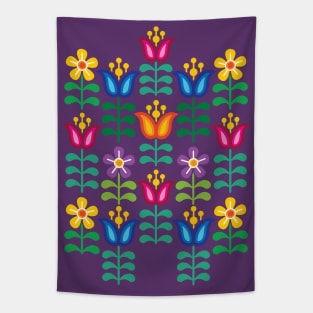 Scandi Rainbow Folk Art Flowers Tapestry