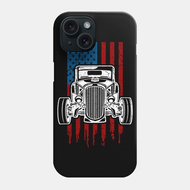 Vintage Hot Rod American Flag Classic Car Phone Case by RadStar