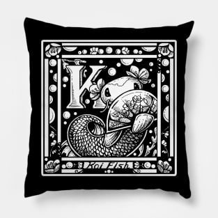 K is For Koi Fish - White Outlined Version Pillow