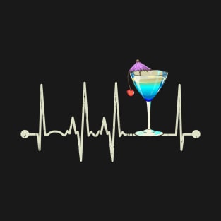 Funny Cocktail Martini Glass Heartbeat Happy Cocktail Hour T-Shirt