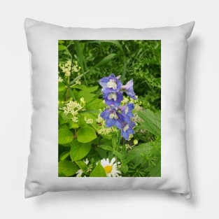 Delphinium, Daisy, hydrangea, oh my! Pillow