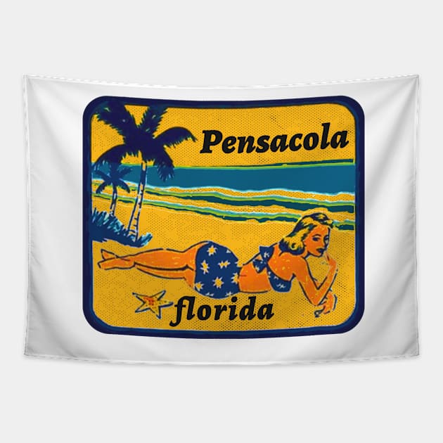 Pensacola Florida Vintage Beach Ocean Vacation Travel Luggage Tapestry by TravelTime