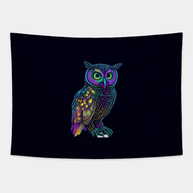 Holographic colorful  cute owl Tapestry by halazidan