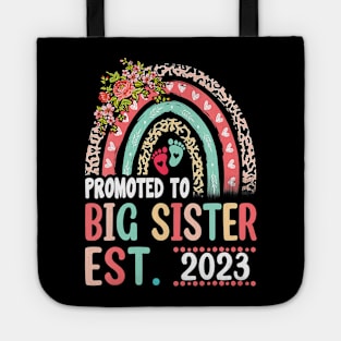Promoted To Big Sister Est 2023 Leopard Rainbow Mother's Day Tote