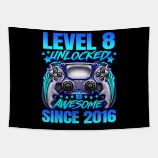 Level 8 Unlocked Awesome Since 2016 8Th Birthday Gaming Tapestry