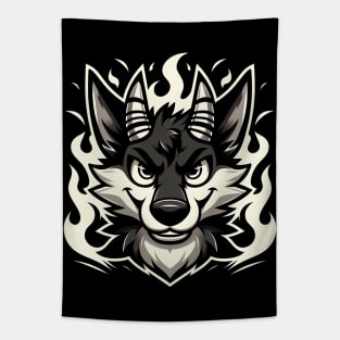 Black and White Demonic Furry Anthro Wolf Tapestry