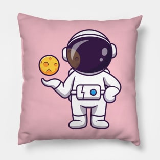 Cute Astronaut With Moon Cartoon Pillow