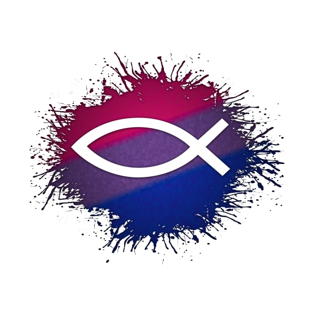 Paint Splatter Bisexual Pride Christian Fish Symbol by LiveLoudGraphics