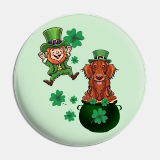 St Patricks Day Leprechaun & Irish Setter Lucky Shamrocks Pin