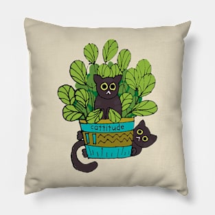 Black cats in planter Pillow