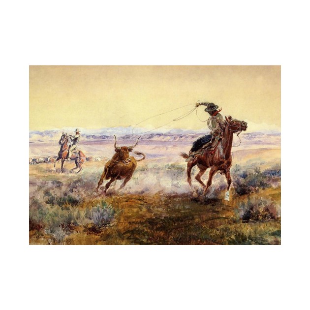 “On the Pond” by Charles M Russell - Wild West Frontier Cowboy Longhorn - Phone Case