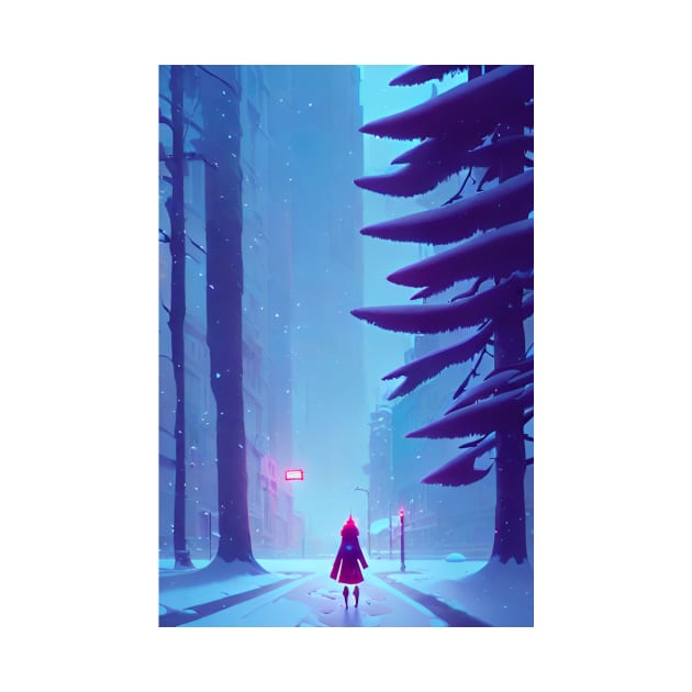 Anime Girl Snowy City Christmas Landscape by Trendy-Now