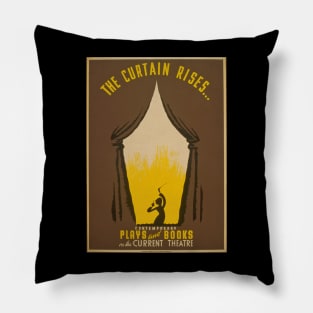 "The Curtain Rises" vintage screen print in original brown and yellow, 1942: Retro theatre poster, cleaned and restored Pillow