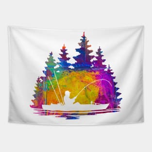 Kayak Fishing Painterly Abstract Silhouette Tapestry