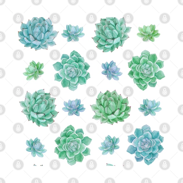 Hand Painted Watercolour Succulents Pattern by MysticMagpie