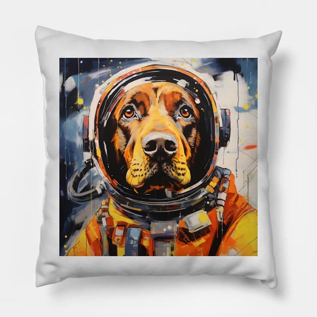 Golden Retriever Astronaut Oil Painting Pillow by UKnowWhoSaid