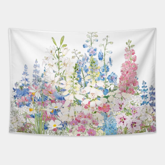 beautiful secret garden ink and watercolor Tapestry by colorandcolor