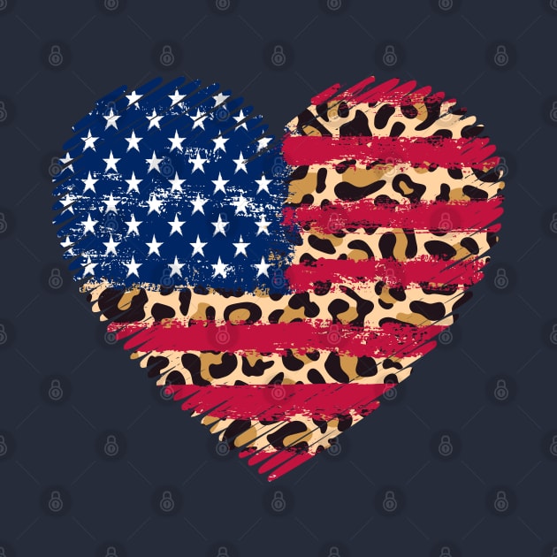 American Flag Heart 4th of July Leopard Print USA Patriotic by Green Splash