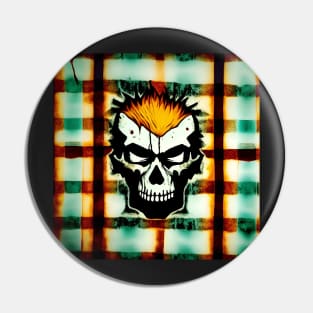 Skull Plaid Grunge Bleach Acid Wash Graphic Skate Punk Pin