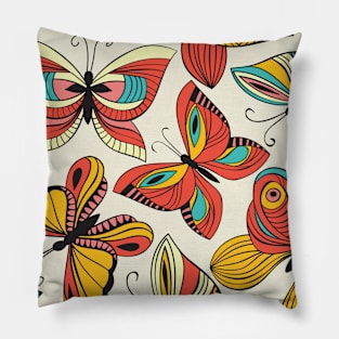 Butterflies Red Colorful Pattern Design Art Retro Insect Pillow