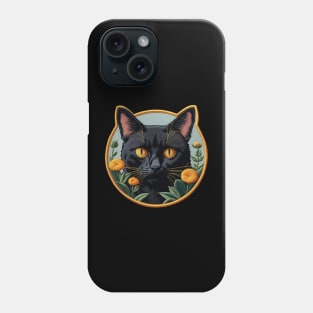 Black Cat Botanical Embroidered Patch Phone Case