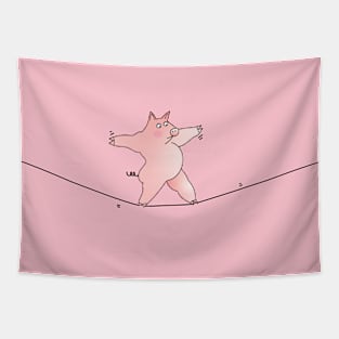 Pig walking a tight rope Tapestry