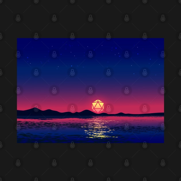 Blue Hour Sunset Ocean D20 Dice Moon Tabletop RPG Maps and Landscapes by pixeptional