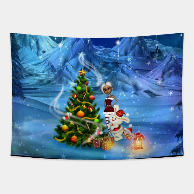 Merry christmas in a winter landscape Tapestry by Nicky2342