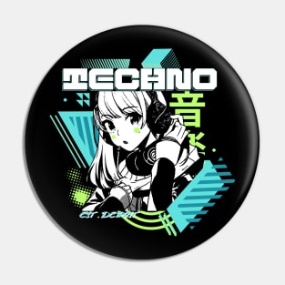 TECHNO  - Y2K anime (white/lime/teal) Pin