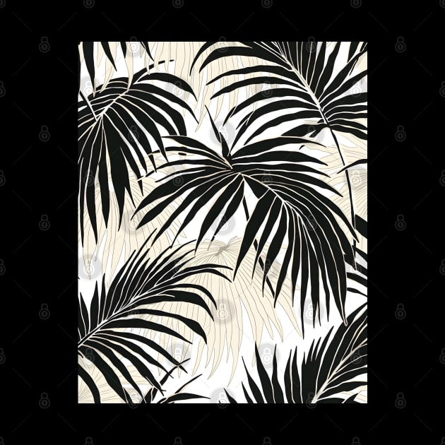Black and White Palm Leaves Botanical by Trippycollage