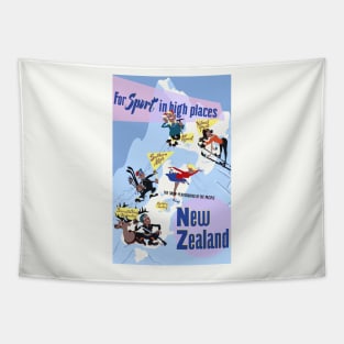 New Zealand Winter Sport Vintage Poster Tapestry