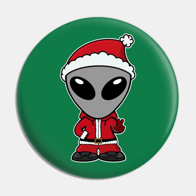 Santa Gray Space Alien Pin by SpaceAlienTees