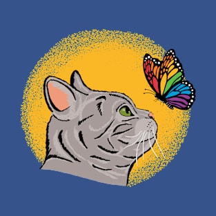 Cat with Rainbow Butterfly T-Shirt