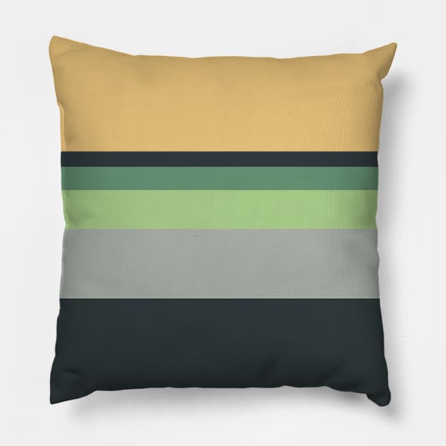 A magnificent tailoring of Greyish, Onyx, Slate Green, Laurel Green and Pale Gold stripes. Pillow by Sociable Stripes