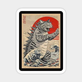 Catzilla Cat Japanese Art Funny Cat Magnet