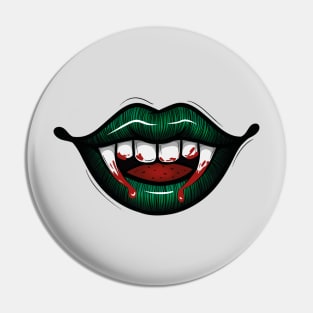 Green vampire lips Pin