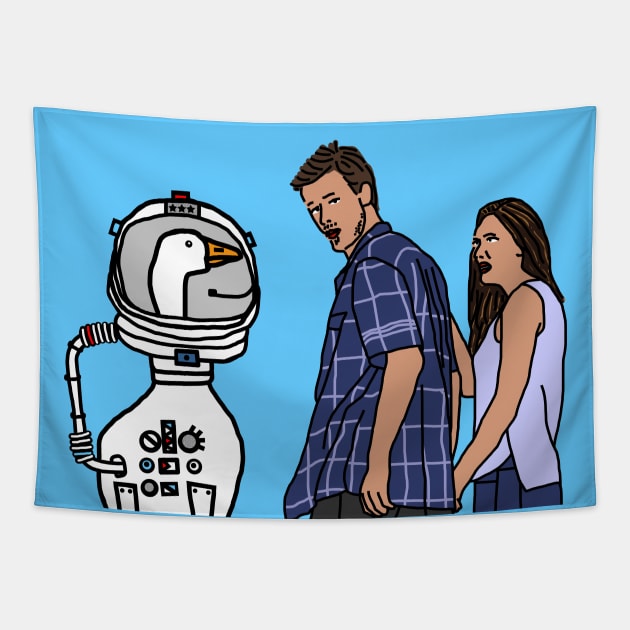 Distracted Boyfriend Meme With Funny Sci Fi Goose Astronaut Tapestry by ellenhenryart