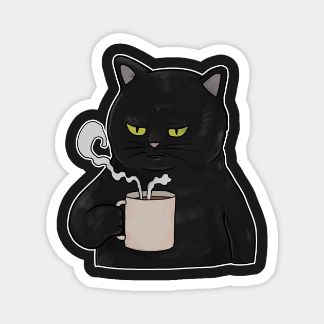 Grumpy Black Cat with Coffee Morning Grouch Magnet by Mesyo