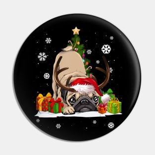 Reindeer Pug Dog Lover Santa Hat Ugly Christmas Sweater Pin