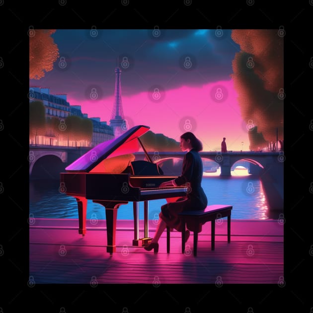 A Female Pianist Playing The Piano Near The River Seine In Paris by Musical Art By Andrew